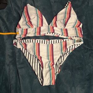 SHEIN White Bikini with Rainbow Stripe Accents
